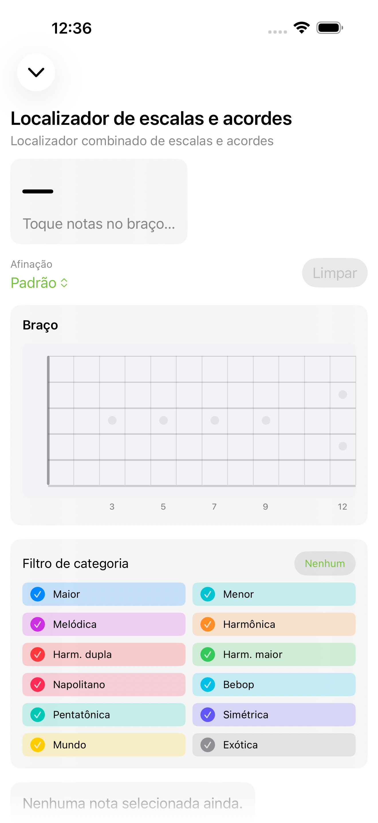 Busca de Escalas e Acordes no iPhone